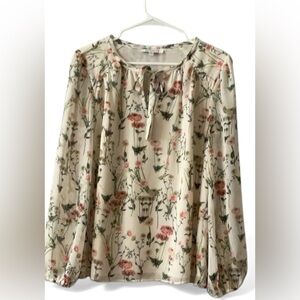 Rose & Olive Floral V-Neck Blouse - Cream and Pink